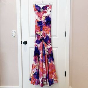 VTG Cache Womens Satin Floral Trumpet Maxi Dress Size 2 Formal Evening Prom Y2K